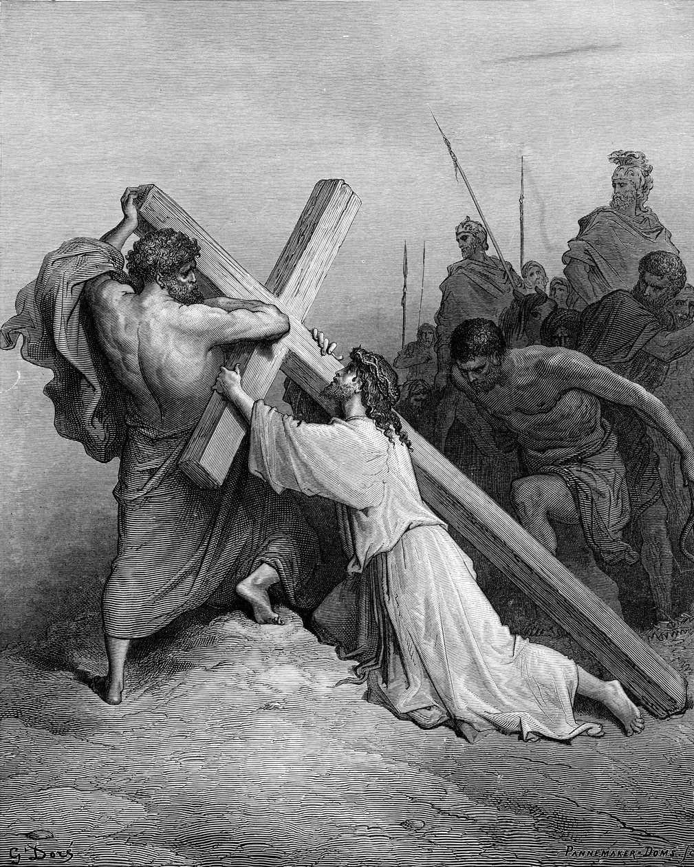 Jesus faller under korset - Bibelen av Gustave Dore