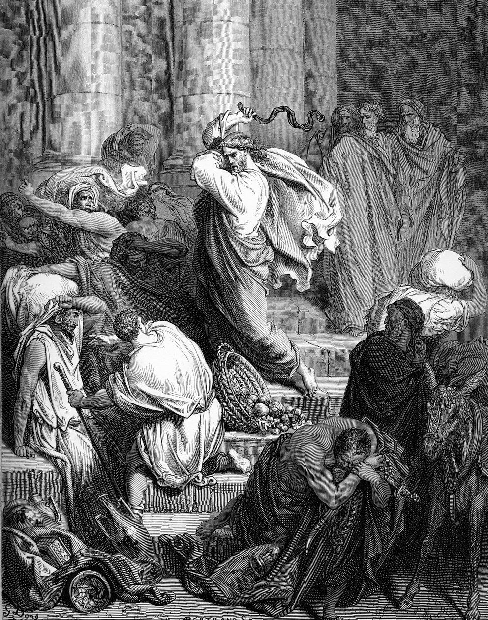 Jesus i templet, gravering av Doré. - Bibelen av Gustave Dore