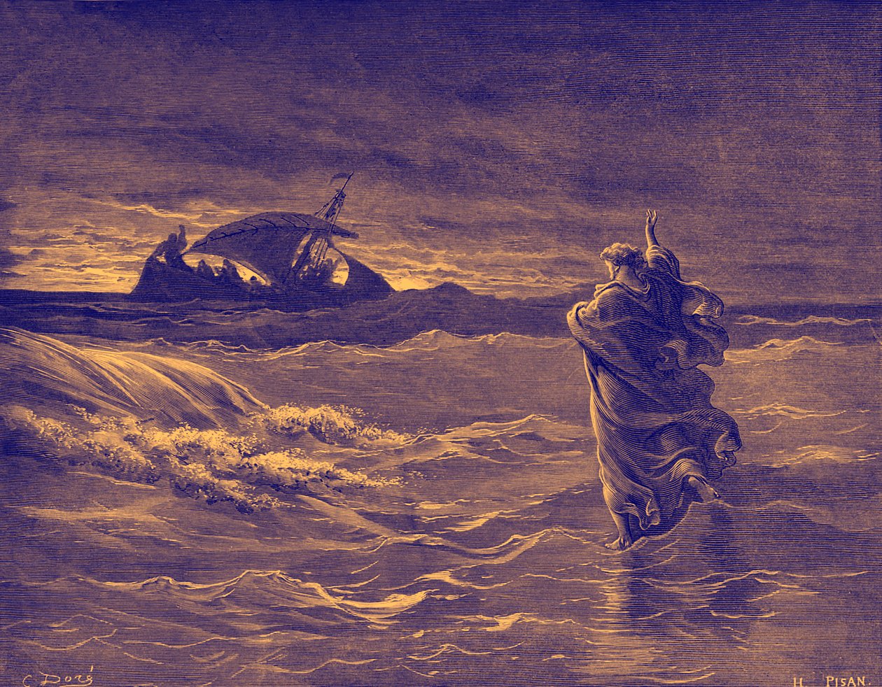 Jesus går på havet - Bibelen av Gustave Dore