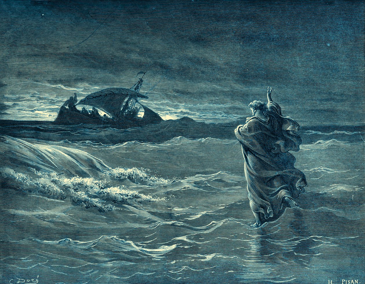 Jesus går på havet - Bibelen av Gustave Dore