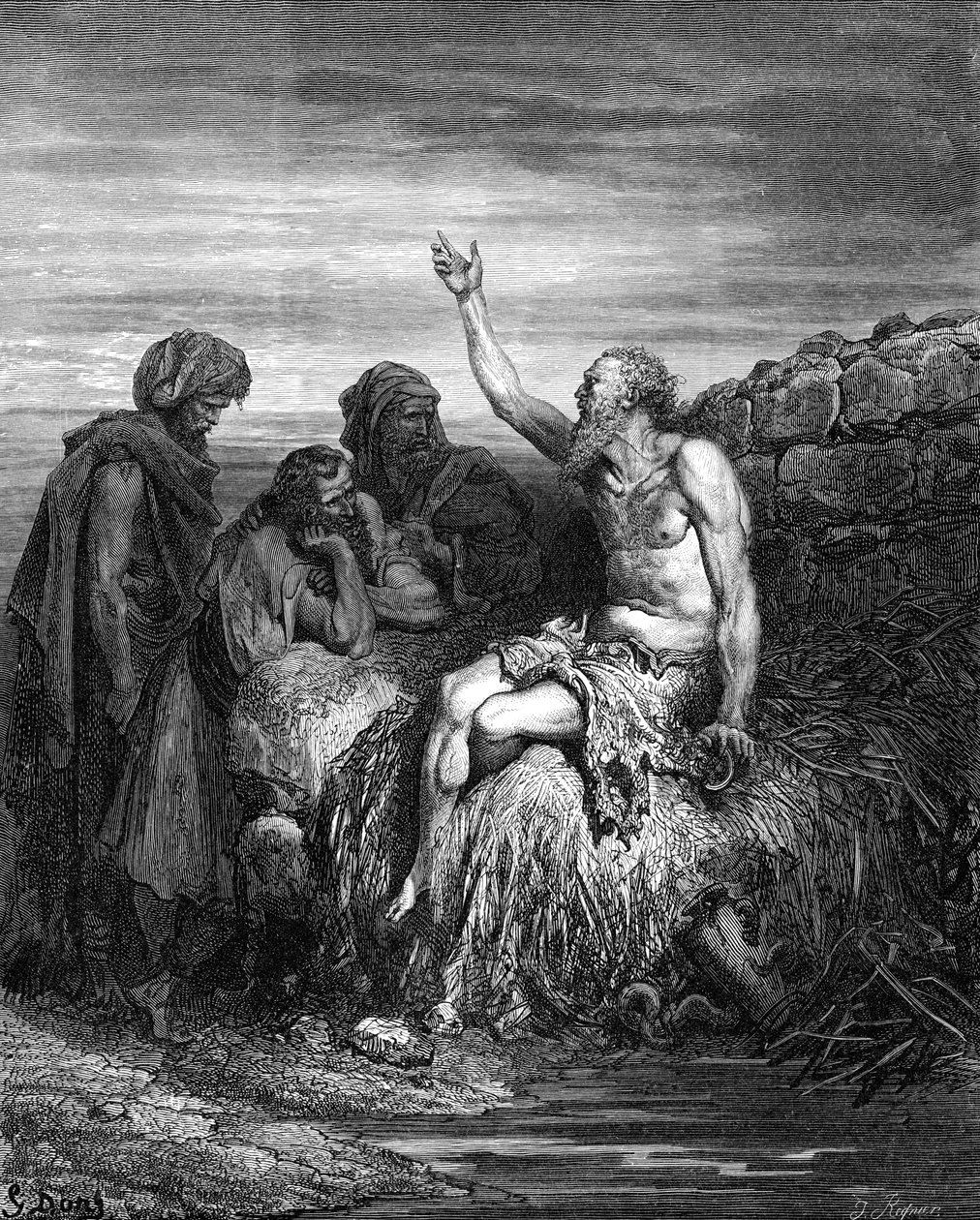 Job og vennene hans, gravering av Doré. - Bibelen av Gustave Dore