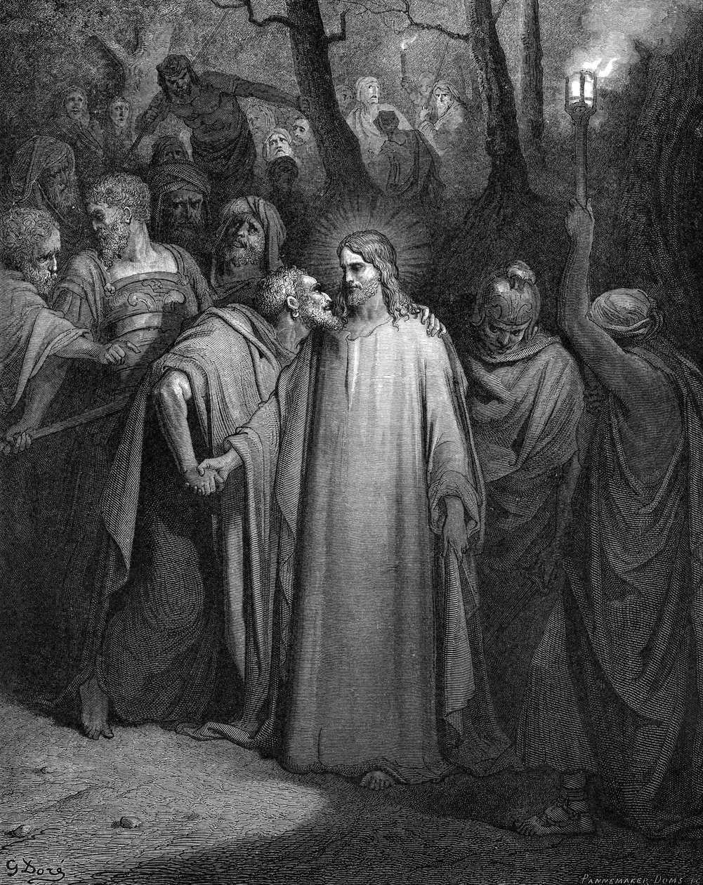 Judas forråder Kristus med et kyss, 1866 av Gustave Dore