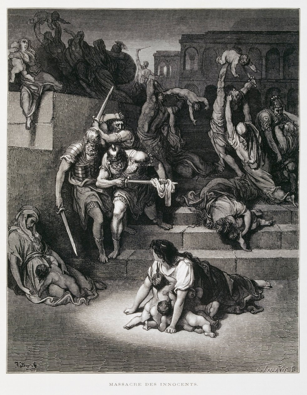 Kong Herodes beordrer massakren på de uskyldige, illustrasjon fra Dore-bibelen av Gustave Dore