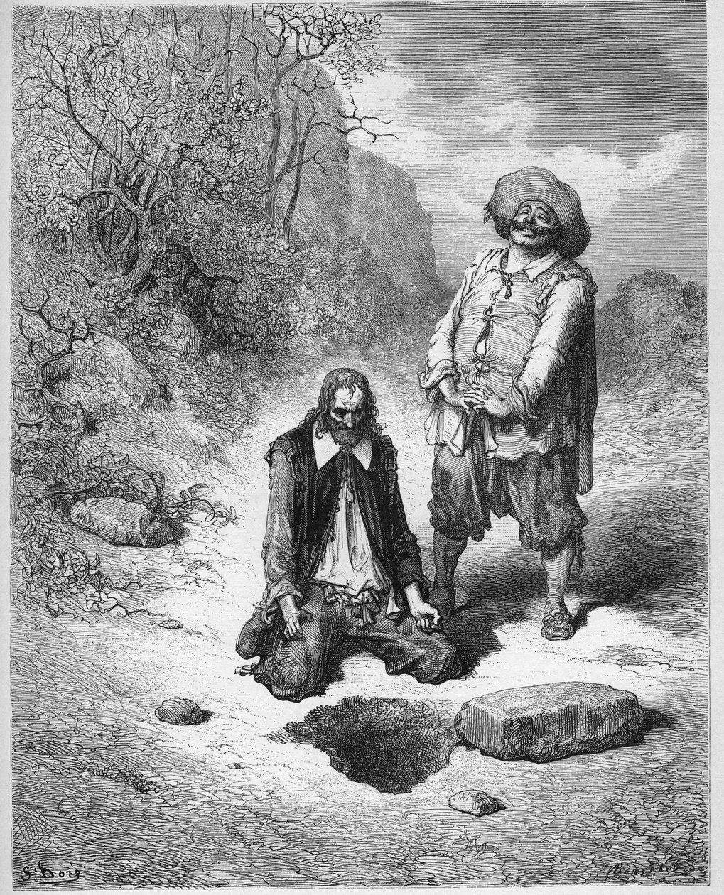The gnier som mistet skatten sin - The gnier som mistet sin skatt - fra "Fables" av Jean de La Fontaine av Gustave Dore