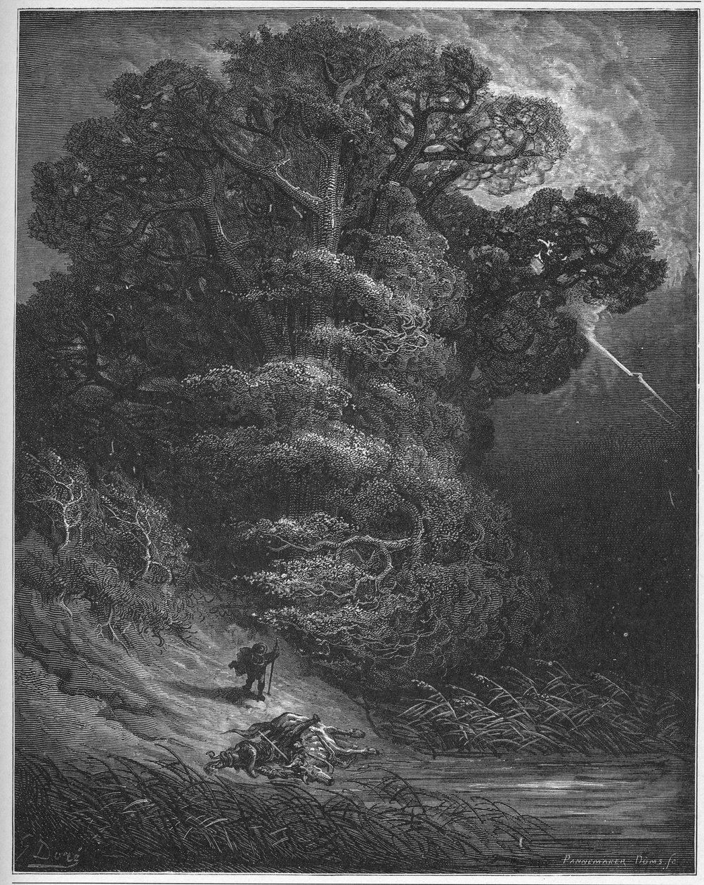 Eiken og nettverket - The Oak and the Reed - fra "Fables" av Jean de La Fontaine av Gustave Dore