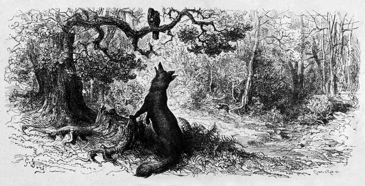 Le corbeau et le renard (gravure av Gustave Dore