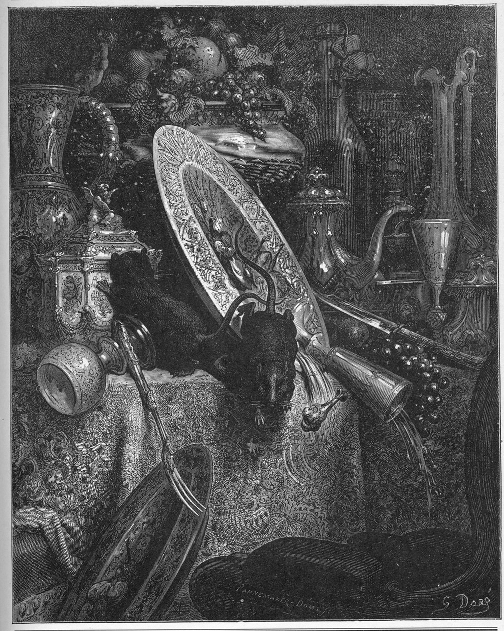 Le rat de ville et le rat des champs - Bymusen og landsmusen - fra "Fables" av Jean de La Fontaine av Gustave Dore