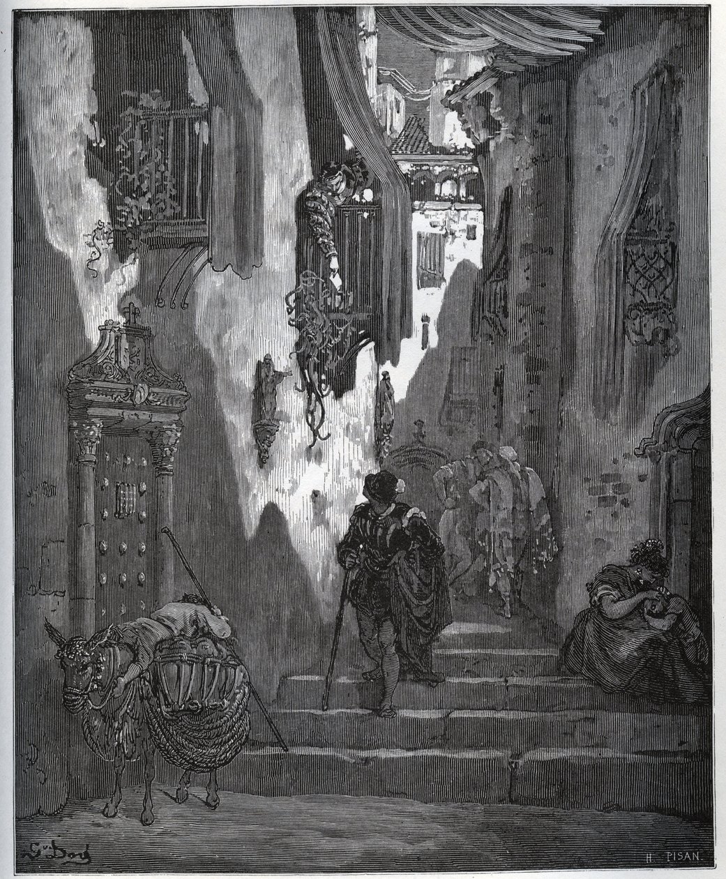 Luscinde sender en billett til Cardenio - fra "Don Quixote de la Mancha" av Miguel Cervantes (1547-1616) (Don Quixote) - Tresnitt etter tegning av Gustave Dore av Gustave Dore