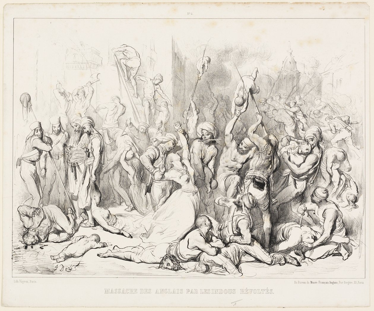 Massakren på engelskmennene av revolterende hinduer av Gustave Dore
