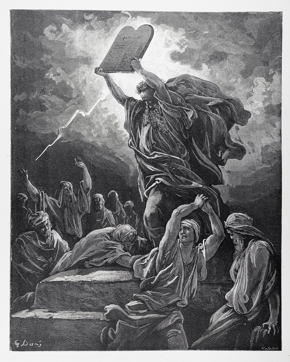 Moses bryter lovens tavler, gravert av Hotelin, ca. 1868 av Gustave Dore