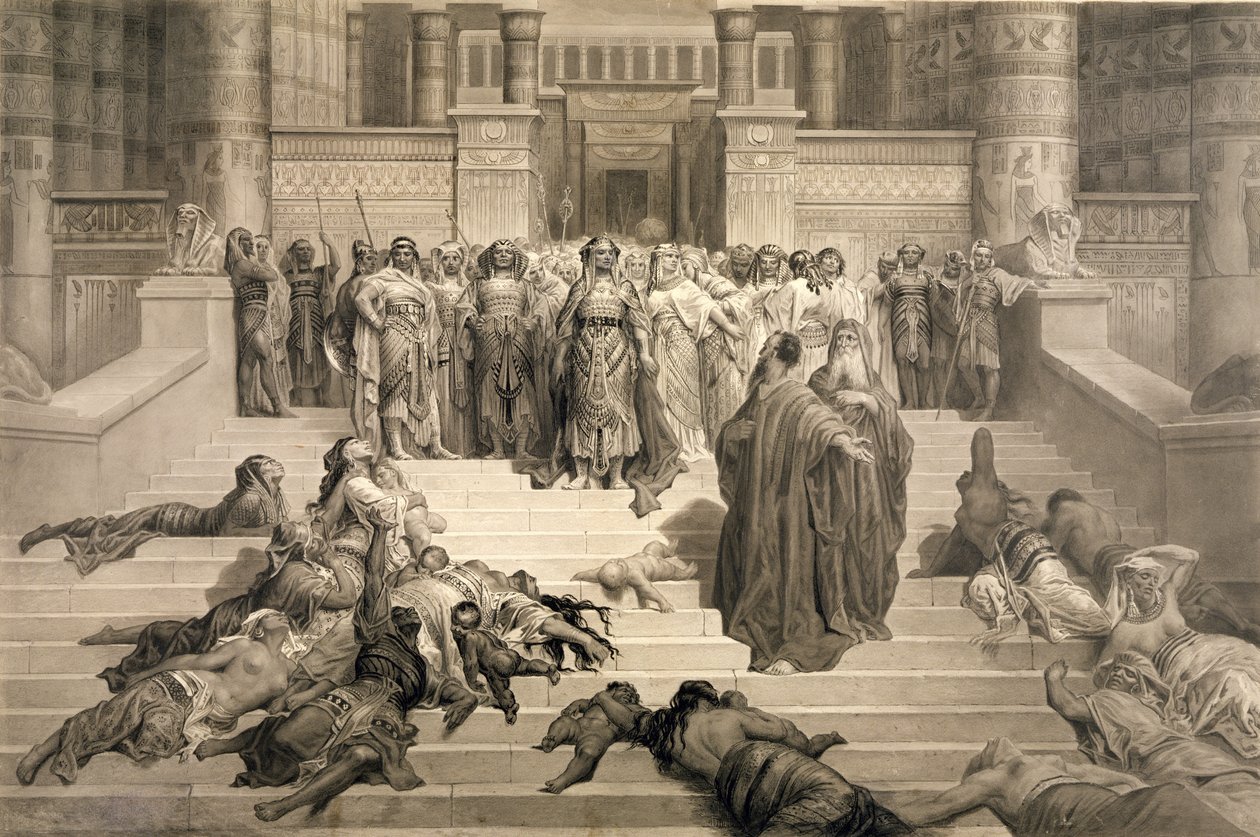 Moses før farao (kull & penn & blekkvask på papir) av Gustave Dore
