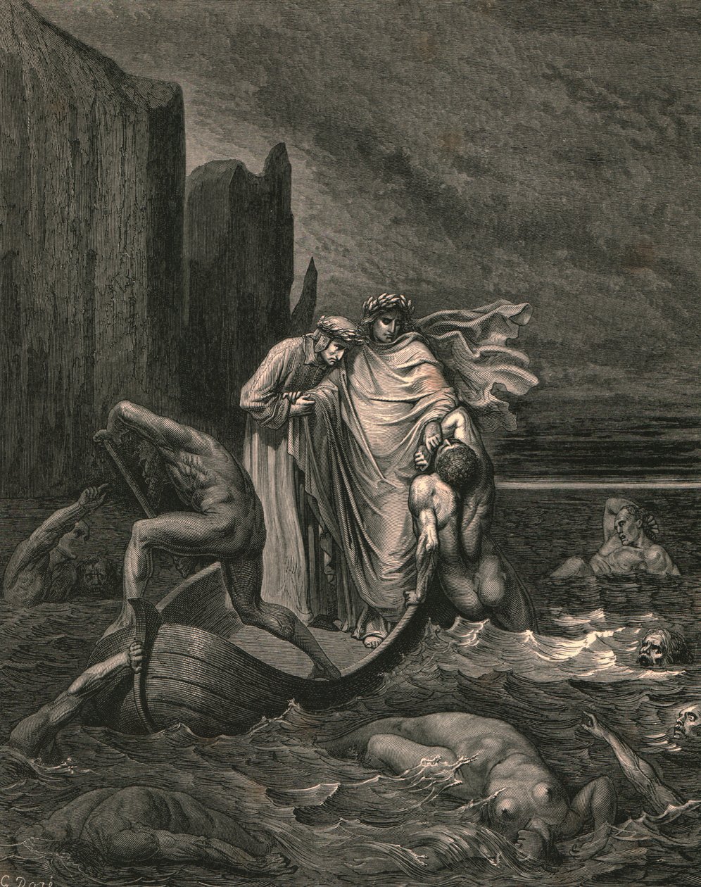 Læreren min vismann klar over, støt ham tilbake, c1890. av Gustave Dore