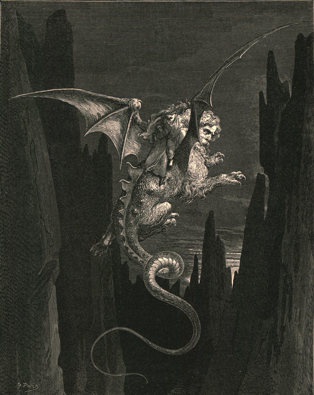 Ny terror jeg unnfanget ved det bratte stupet, c1890. av Gustave Dore
