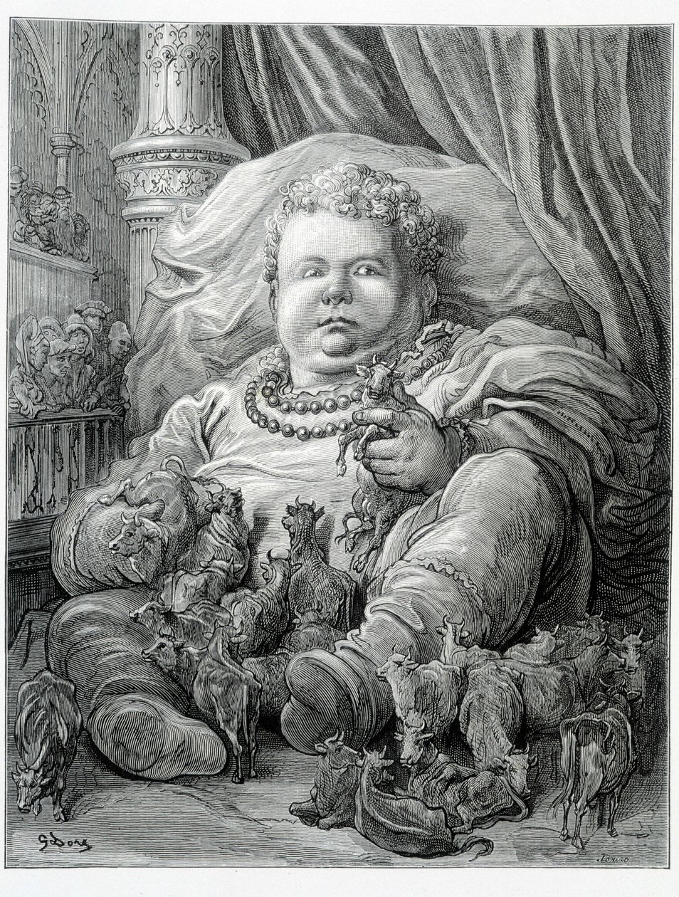 Pantagruel omgir kyr - i "" Gargantua"" av Rabelais, ill. Gustave Dore av Gustave Dore