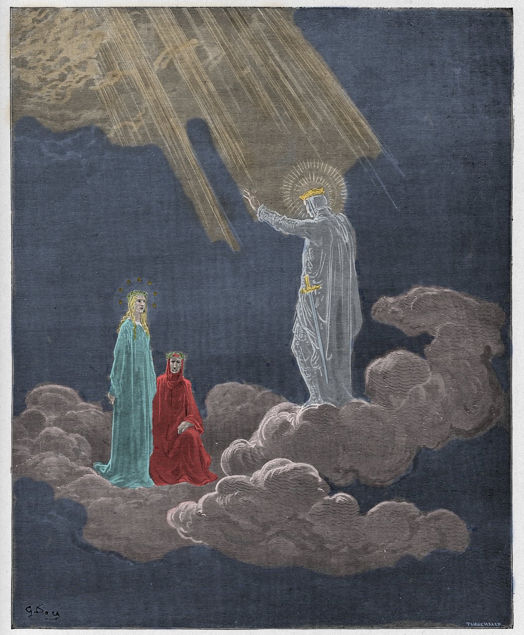 Paradiso, Canto 8 : Charles Martel henvender seg til Dante og Beatrice, illustrasjon fra "The Divine Comedy" av Dante Alighieri, 1885 av Gustave Dore