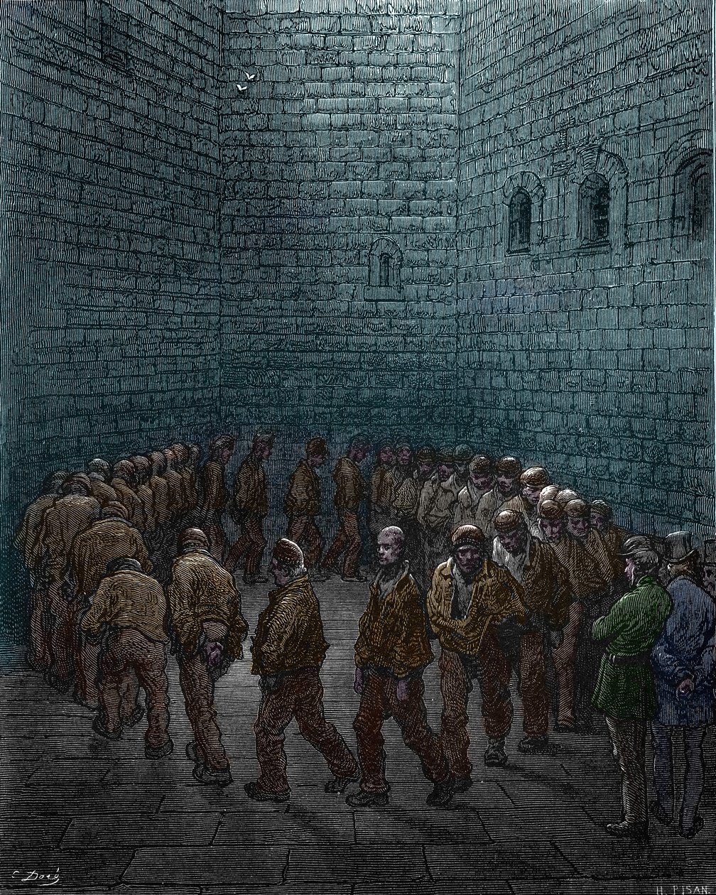 Fanger som går rundt i gården til Westgate fengsel i London, av Gustave Dore av Gustave Dore