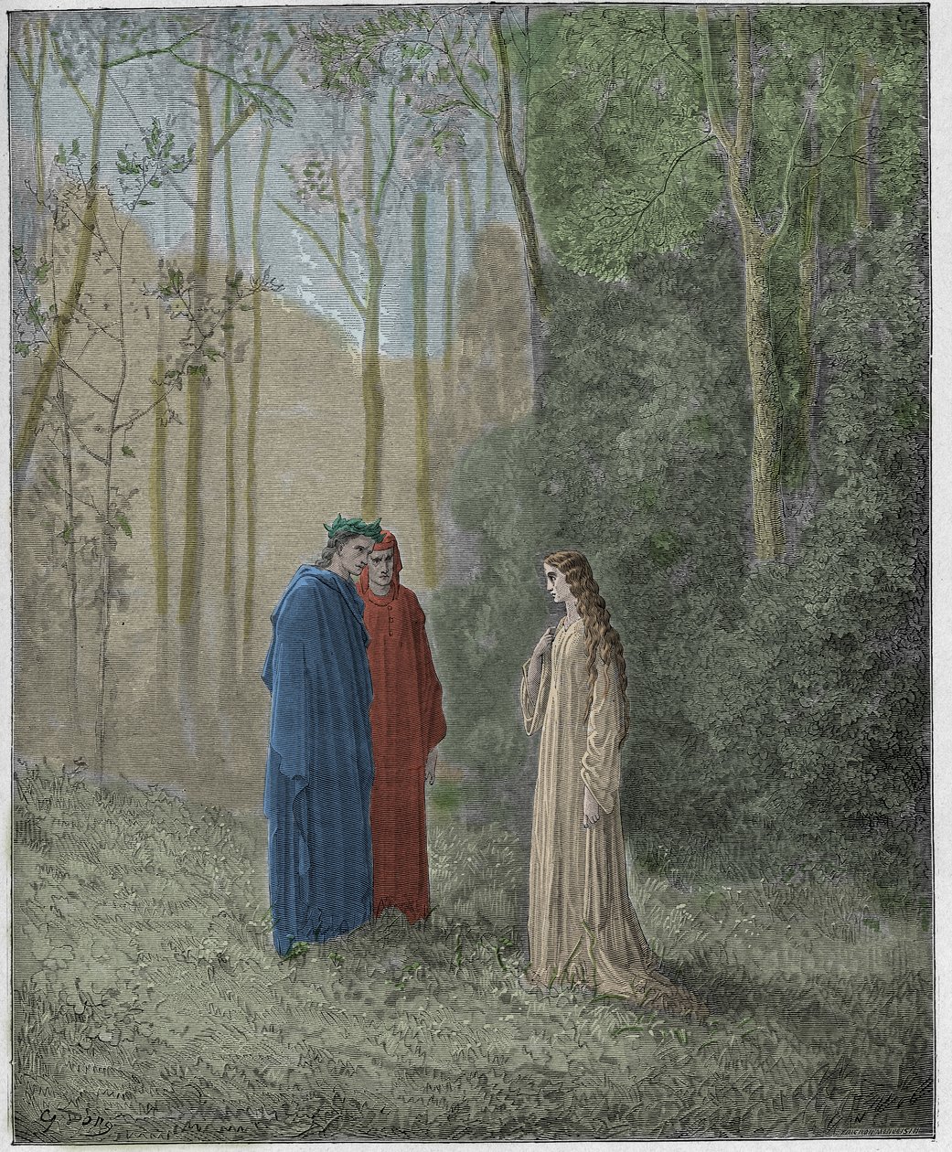 Purgatorio, Canto 5: Dante snakker med Pia de Tolomei av Gustave Dore