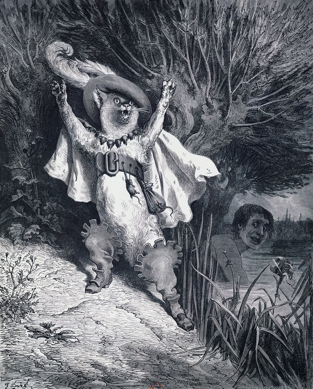 Puss in Boots, illustrasjon av Gustave Dore (1832-1883) for eventyret av Charles Perrault (1628-1703) av Gustave Dore