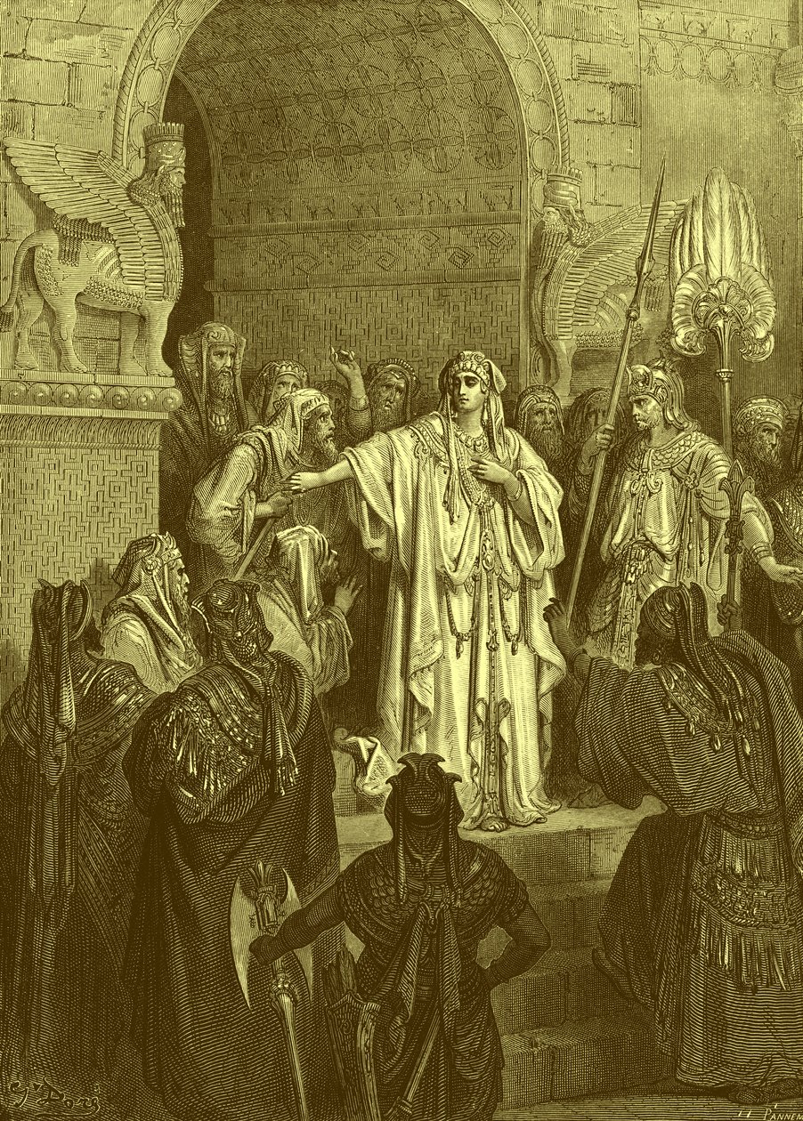Dronning Vashti, gravering av Doré. - Bibelen av Gustave Dore