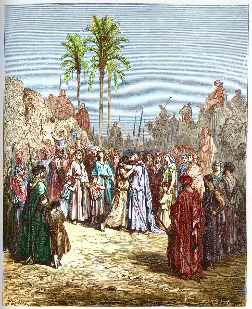 Forsoning mellom Jakob og Esau - Forsoning mellom Jakob og Esau Genese, XXXIII, 4 - - Gravering fra "" The Bible illustree" av Gustave Dore (1832-1883) - Gravering fra "" The Dore Bible"" av Gustave Dore