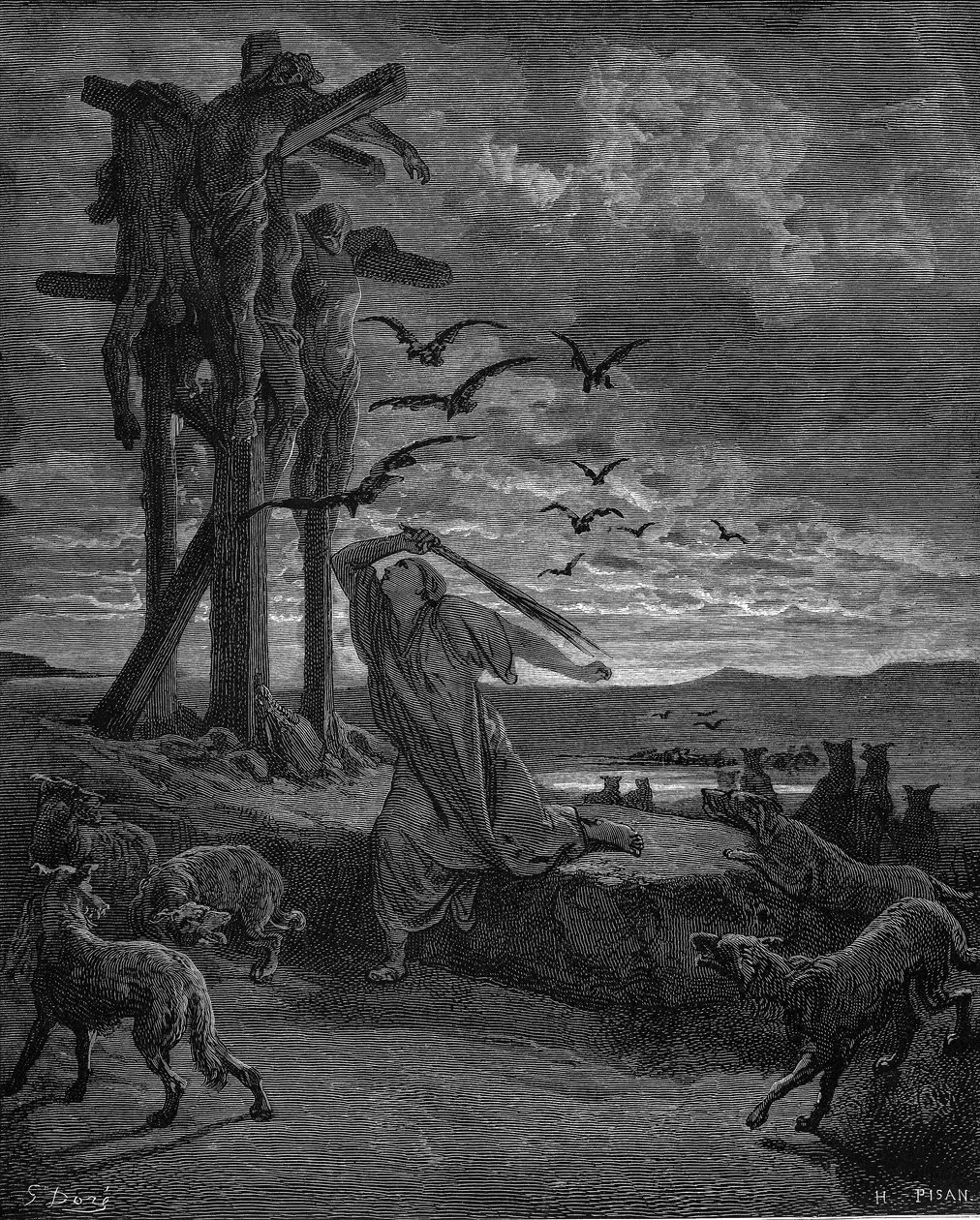 Rizpah, kong Sauls medhustru, 1866 av Gustave Dore