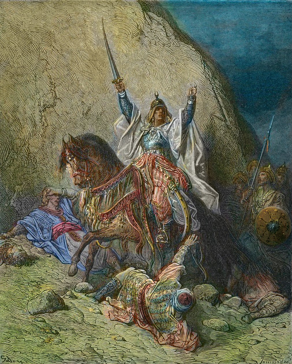 Saladin den storslåtte - Kong Saladin (1138-1193) (Salah al Din Yusuf al-Ayyubi (al Ayyubi) sjef for de muslimske styrkene mot korstogene - 1800-talls fargegravering av Gustave Dore - fra History of the Crusades av Joseph-Francois Michaud av Gustave Dore