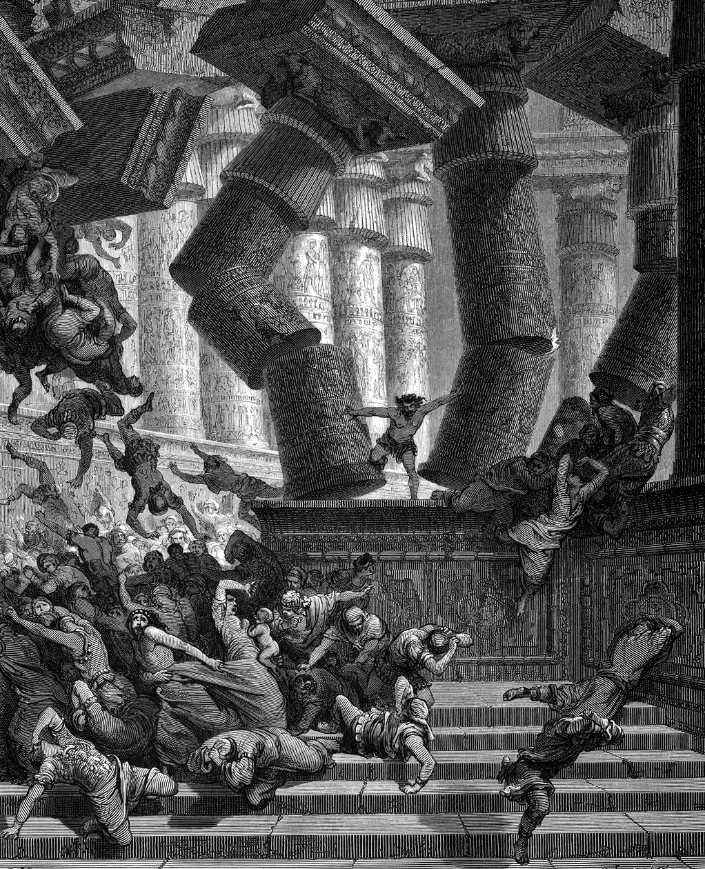 Samson river ned Dagons tempel, 1866 av Gustave Dore