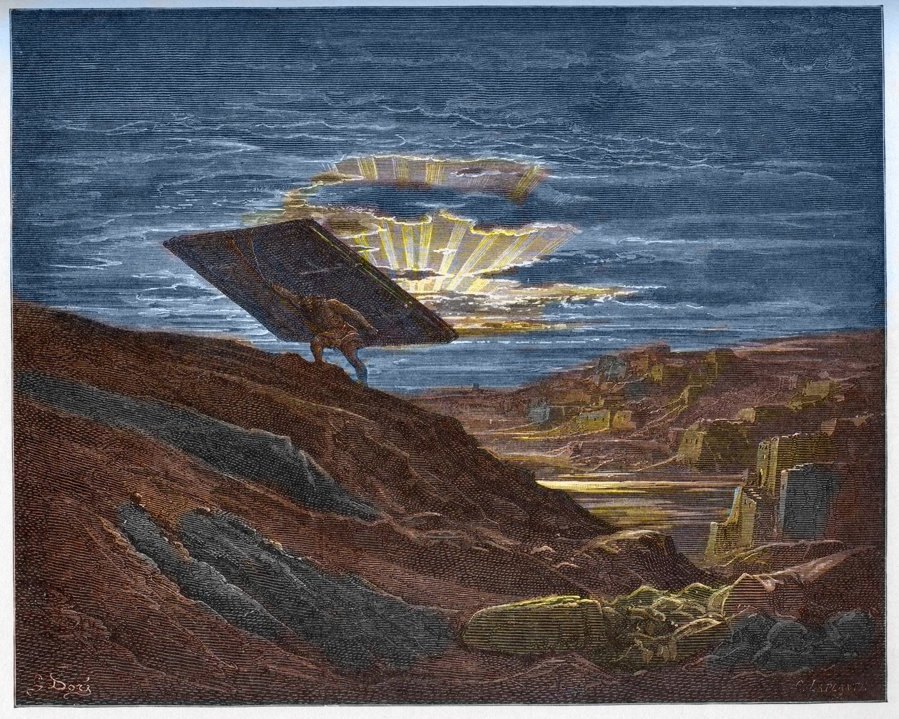 Samson carries the Gates of Gaza - Samson removing the gates of Gaza - - Engraving in “The Bible illustree” by Gustave Dore (1832-1883) - Engraving from “” The Dore Bible”” av Gustave Dore