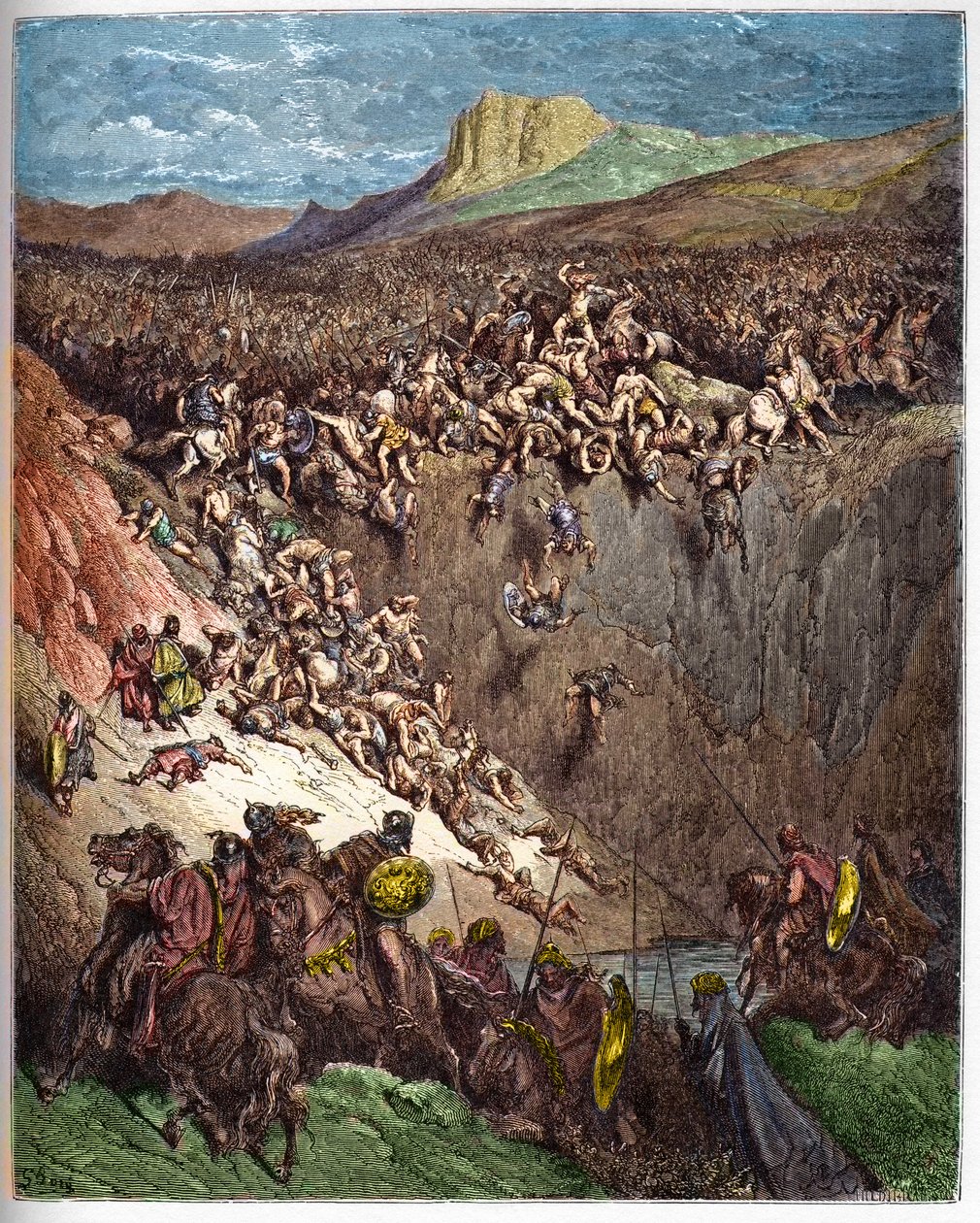 Samson destroying the Philistines with the jawbone of an butt - Samson kills the Philistines with a donkey jaw - - engraving in “” The Bible illustree”” by Gustave Dore (1832-1883) - Engraving from “” The Dore Bible”” av Gustave Dore