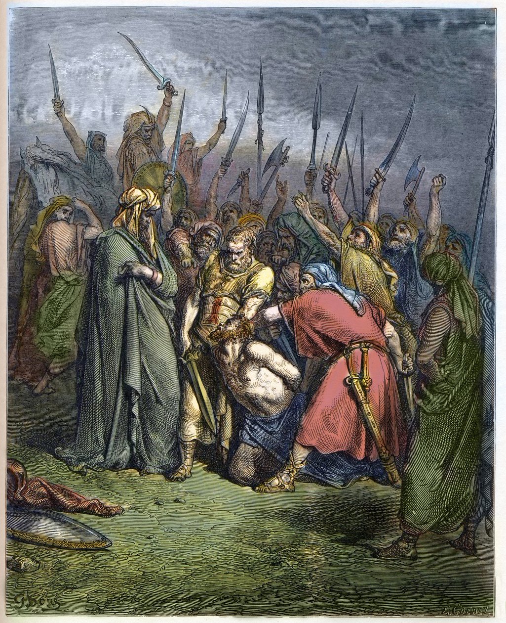 Samuel dreper Agag - Halshuggingen av Agag, Amalekittenes konge, av profeten Samuel - - gravering i "" The Bible illustree"" av Gustave Dore (1832-1883) - Gravering fra "" The Dore Bible"" av Gustave Dore