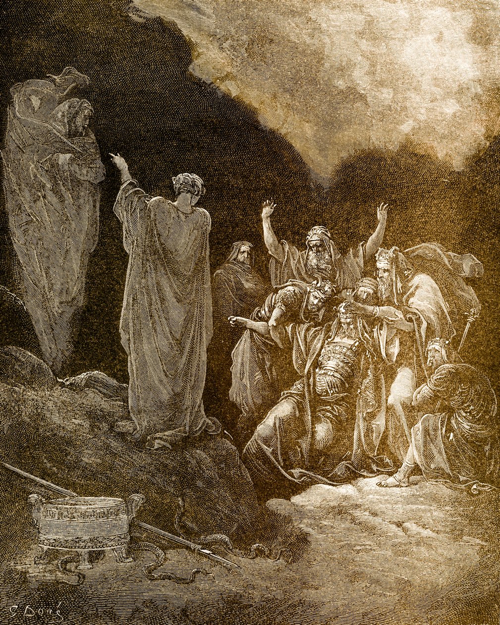 Saul og mediet/heksen fra Endor, av Doré. - Bibelen av Gustave Dore