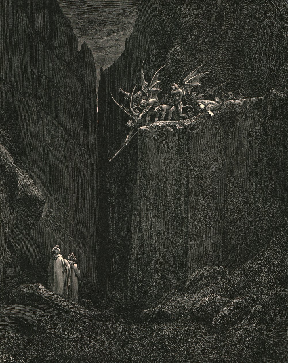 Knapt hadde føttene nådd til den laveste av sengen under, ca 1890. av Gustave Dore