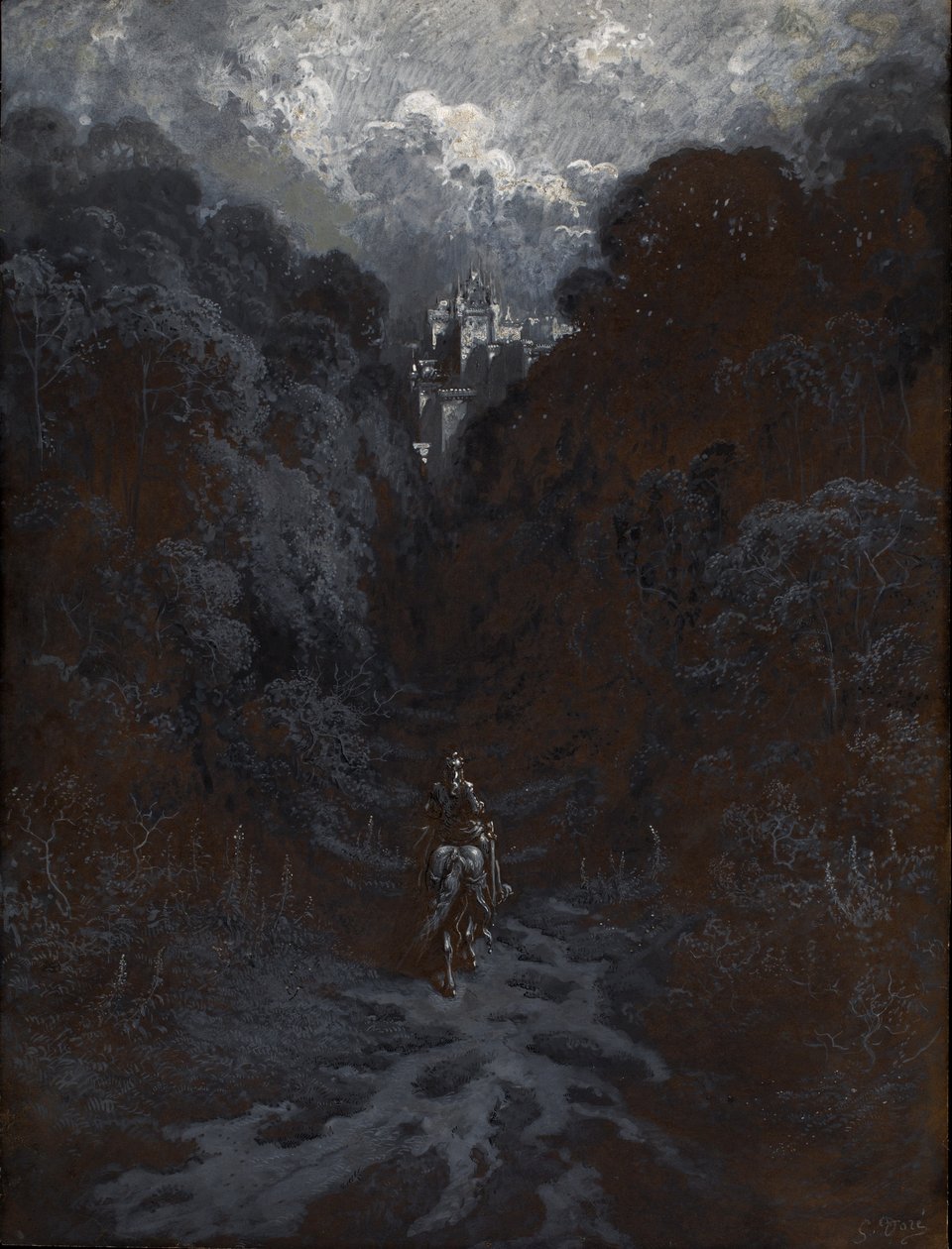 Sir Lancelot nærmer seg slottet Astolat av Gustave Dore