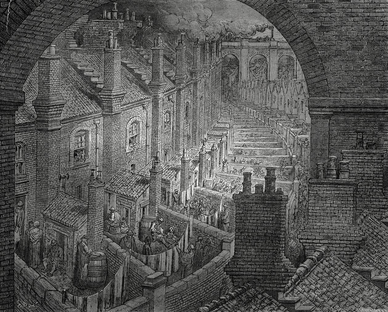 Slums i London, gravering av Gustave Dore (1832-1883) av Gustave Dore