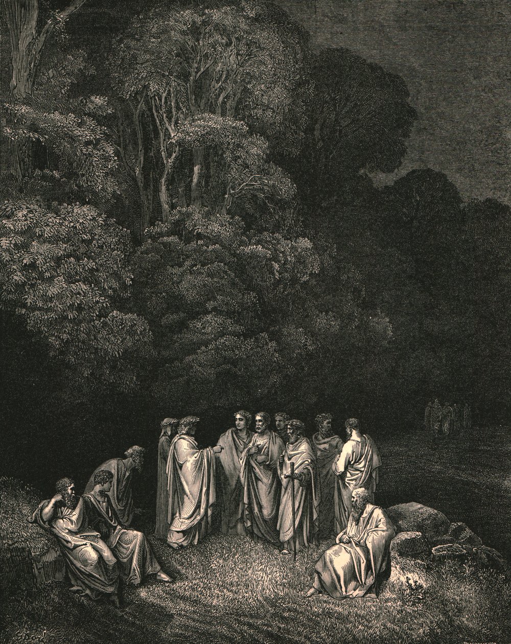 Så jeg så forent den lyse skolen til ham, monarken for den sublime sangen, c1890. av Gustave Dore