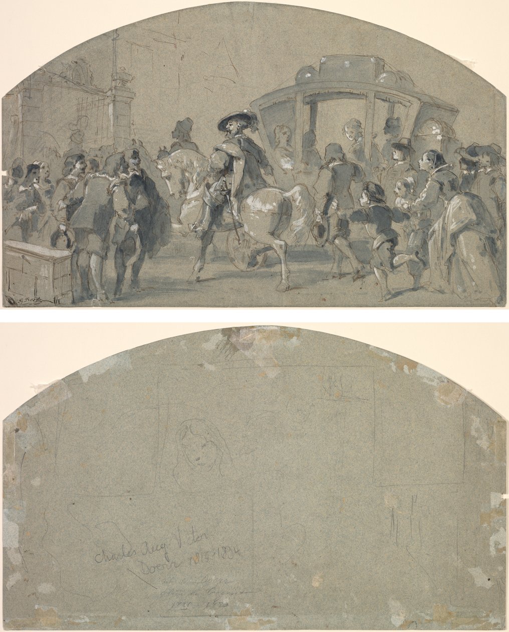 Gatescene (rekto); Skisser (verso) av Gustave Dore