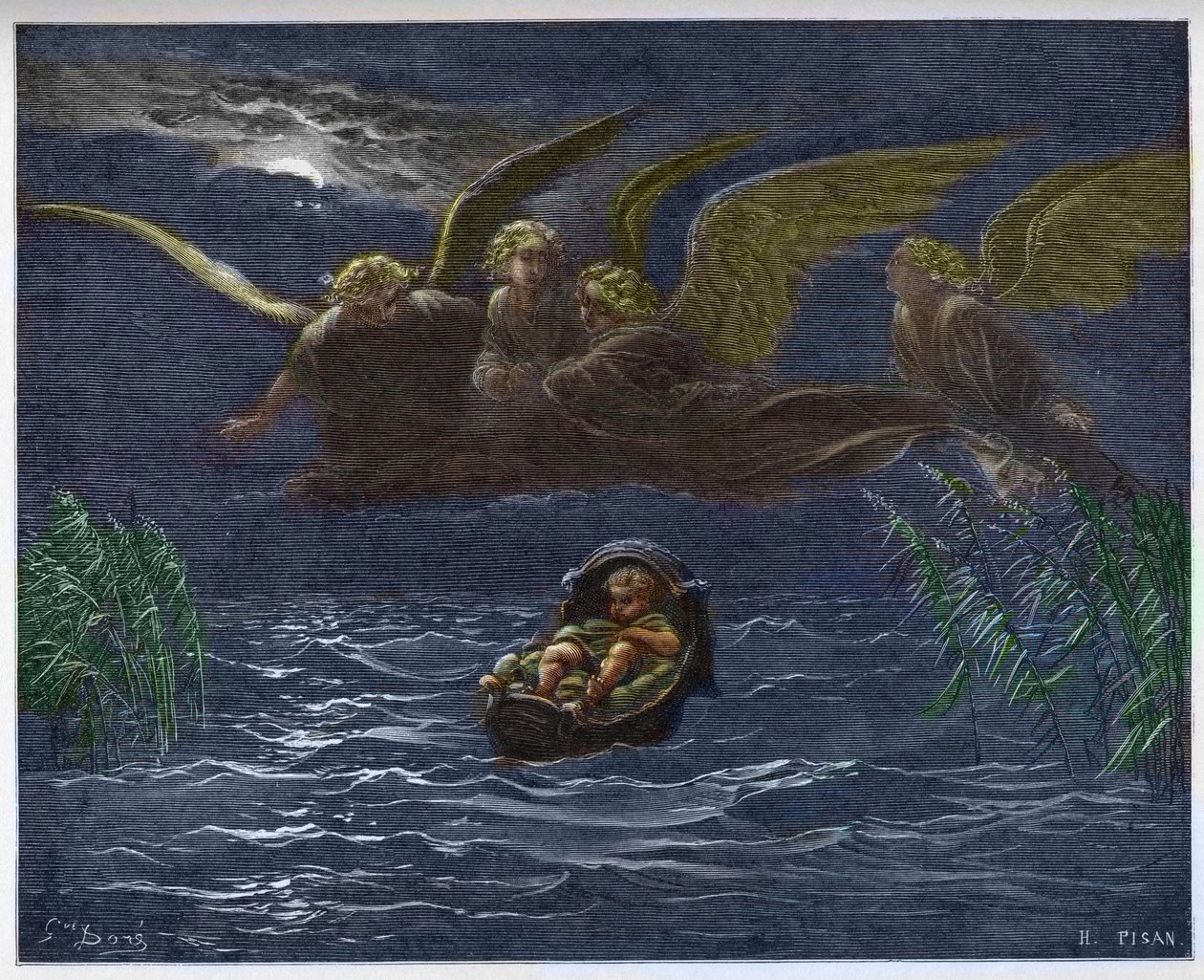 The Child Moses on the Nile surrounded by the Guardian Angels - av Gustave Dore