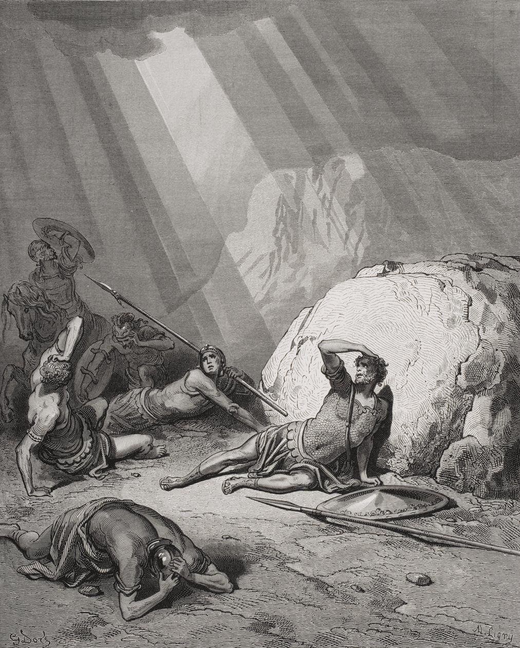 The Conversion of St. Paul, Apg 9:1-6, illustrasjon fra Dores 