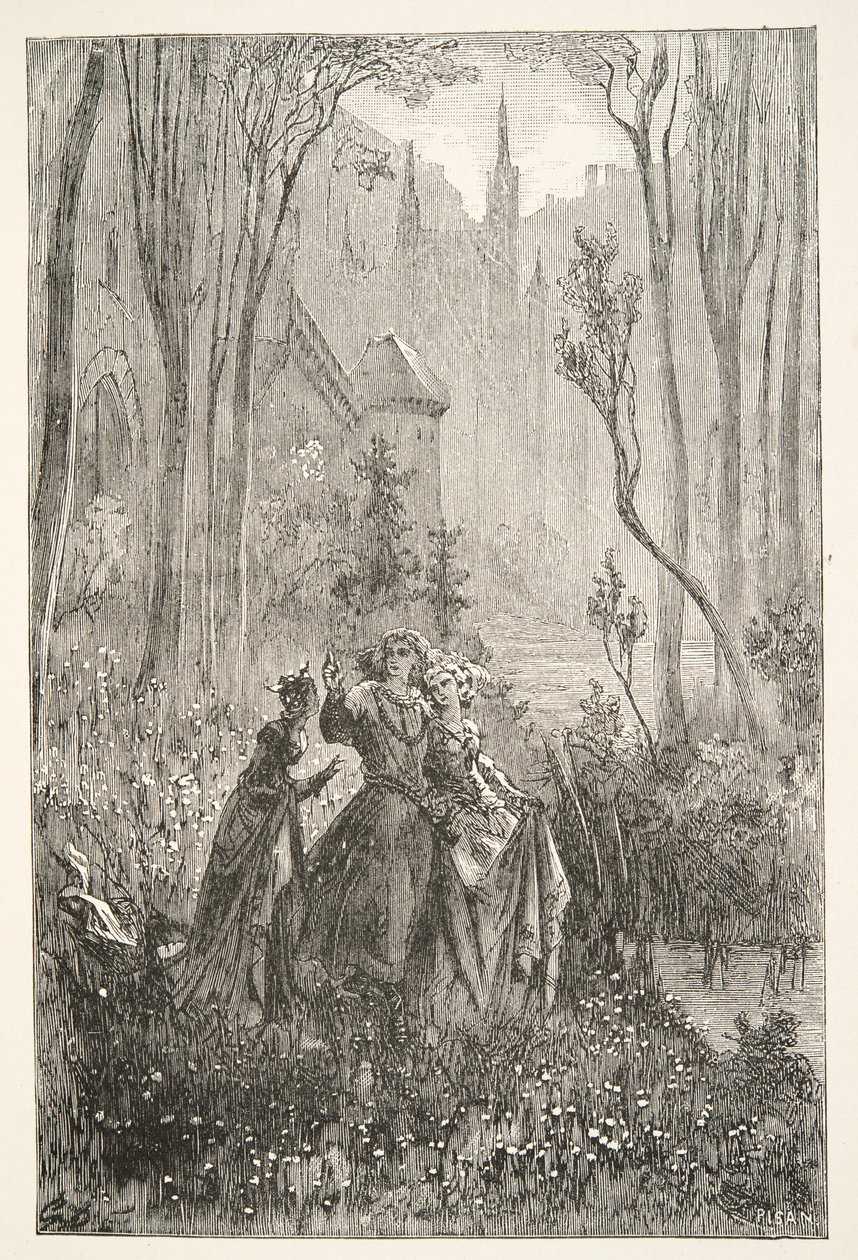 Grevinnen av fontenen og hennes damer, fra Stories of the Days of King Arthur av Charles Henry Hanson, pub.1898 av Gustave Dore
