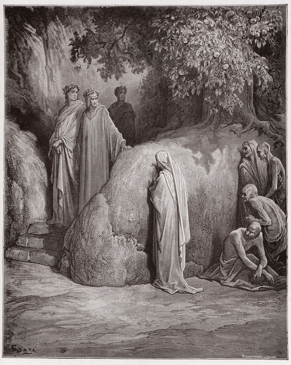 The Divine Comedy (La Divina Comedia, La Divine Comedie), Purgatorio, Canto 23: Dante gjenkjenner skyggen av Forese blant fråtserne - av Dante Alighieri (1265-1321) - Illustrasjon av Gustave Dore (1832-1883) av Gustave Dore