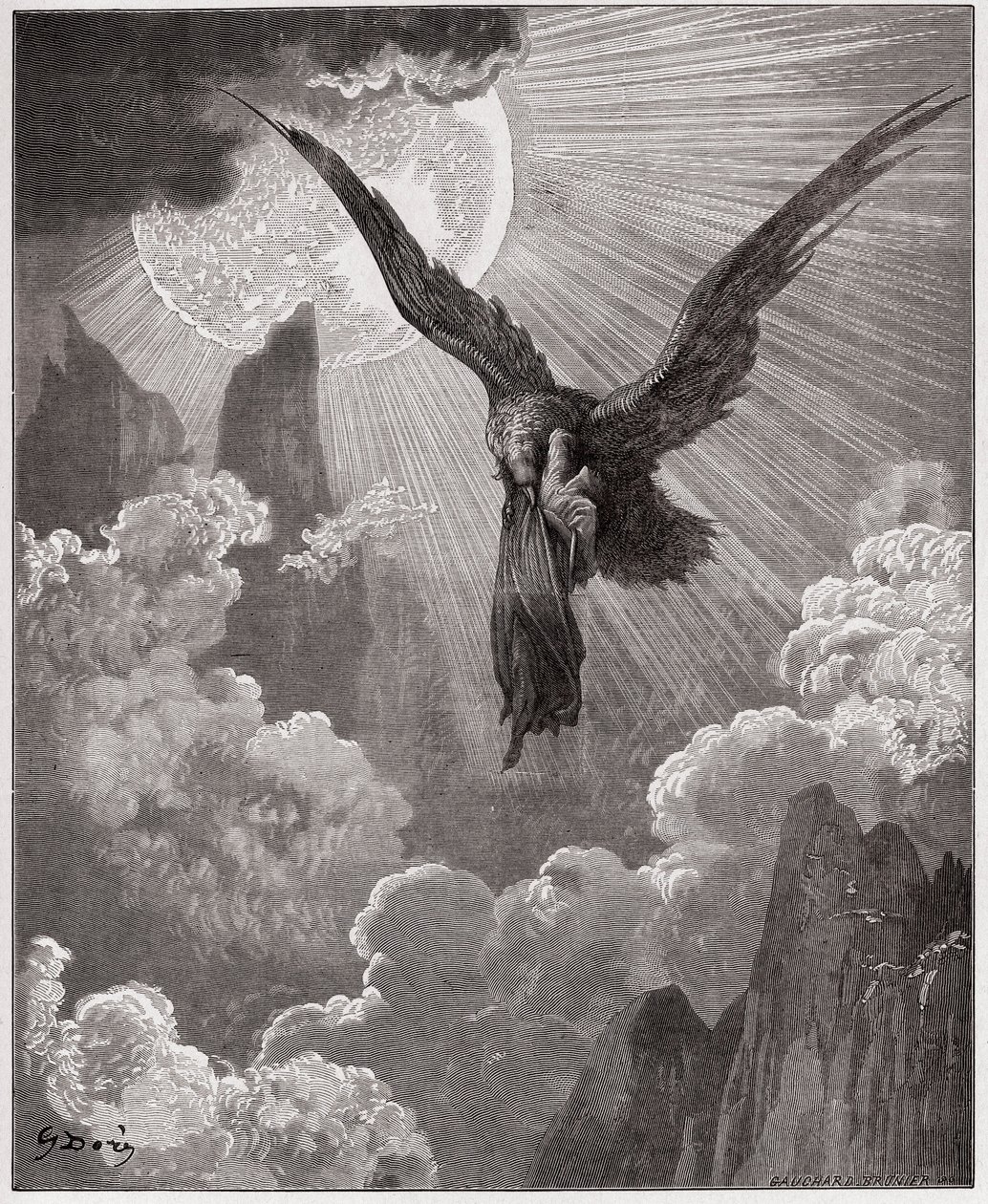 Den guddommelige komedie (La Divina Comedia, La Divine Comedie), Purgatorio, Canto 9: Dante, i en drøm, blir båret av en ørn - av Dante Alighieri (1265-1321) - Illustrasjon av Gustave Dore (1832-1883) av Gustave Dore