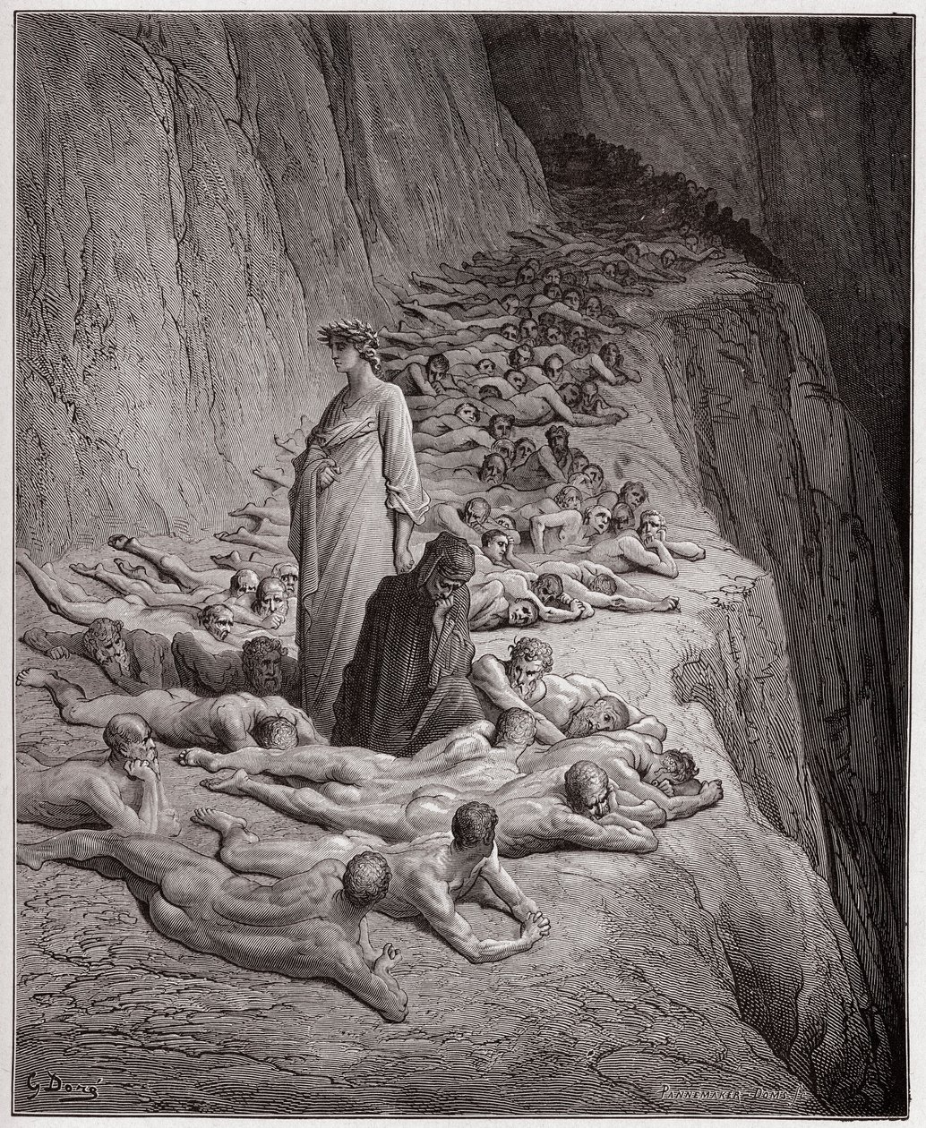 The Divine Comedy (La Divina Comedy, La Divine Comedie), Purgatorio, Canto 19: The souls of the avaricious: Adrian V speaks to Dante - av Dante Alighieri (1265-1321) - Illustrasjon av Gustave Dore (1832-1883) av Gustave Dore