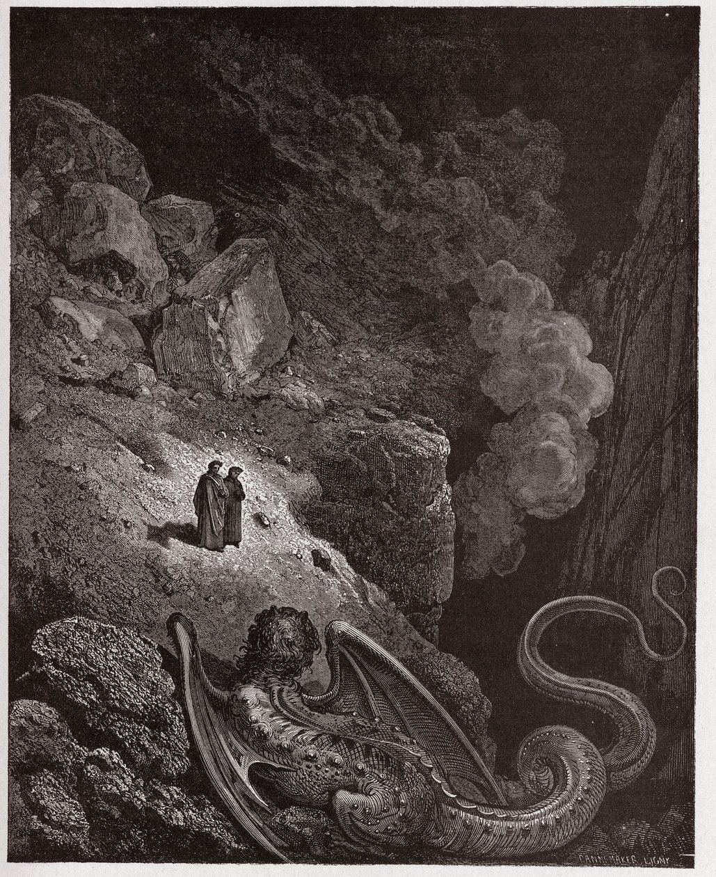 Den guddommelige komedie (La Divina Commedia, La Divine Comedie), Inferno, Canto 17: Geryon, symbol på bedrag - av Dante Alighieri (1265-1321) - Illustrasjon av Gustave Dore (1832-1883) av Gustave Dore