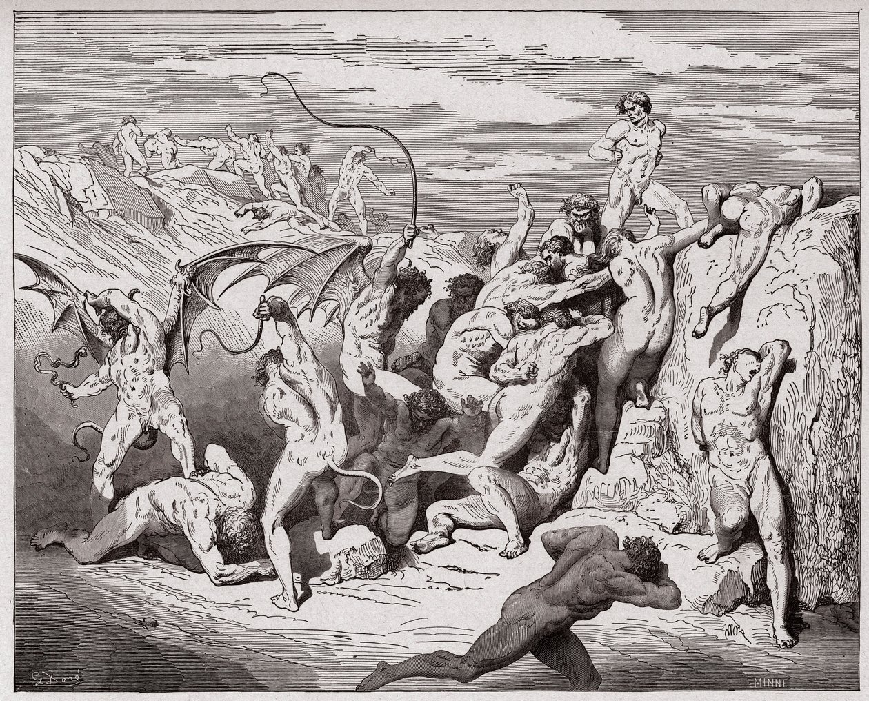 The Divine Comedy (La Divina Commedia, La Divine Comedie), Inferno, Canto 18: Devils and seducers - by Dante Alighieri (1265-1321) - Illustration by Gustave Dore (1832-1883) av Gustave Dore
