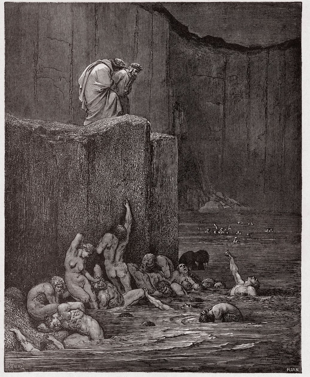 The Divine Comedy (La Divina Commedia, La Divine Comedie), Inferno, Canto 18: Paramours and flatterers in the eighth circle - av Dante Alighieri (1265-1321) - Illustrasjon av Gustave Dore (1832-1883) av Gustave Dore