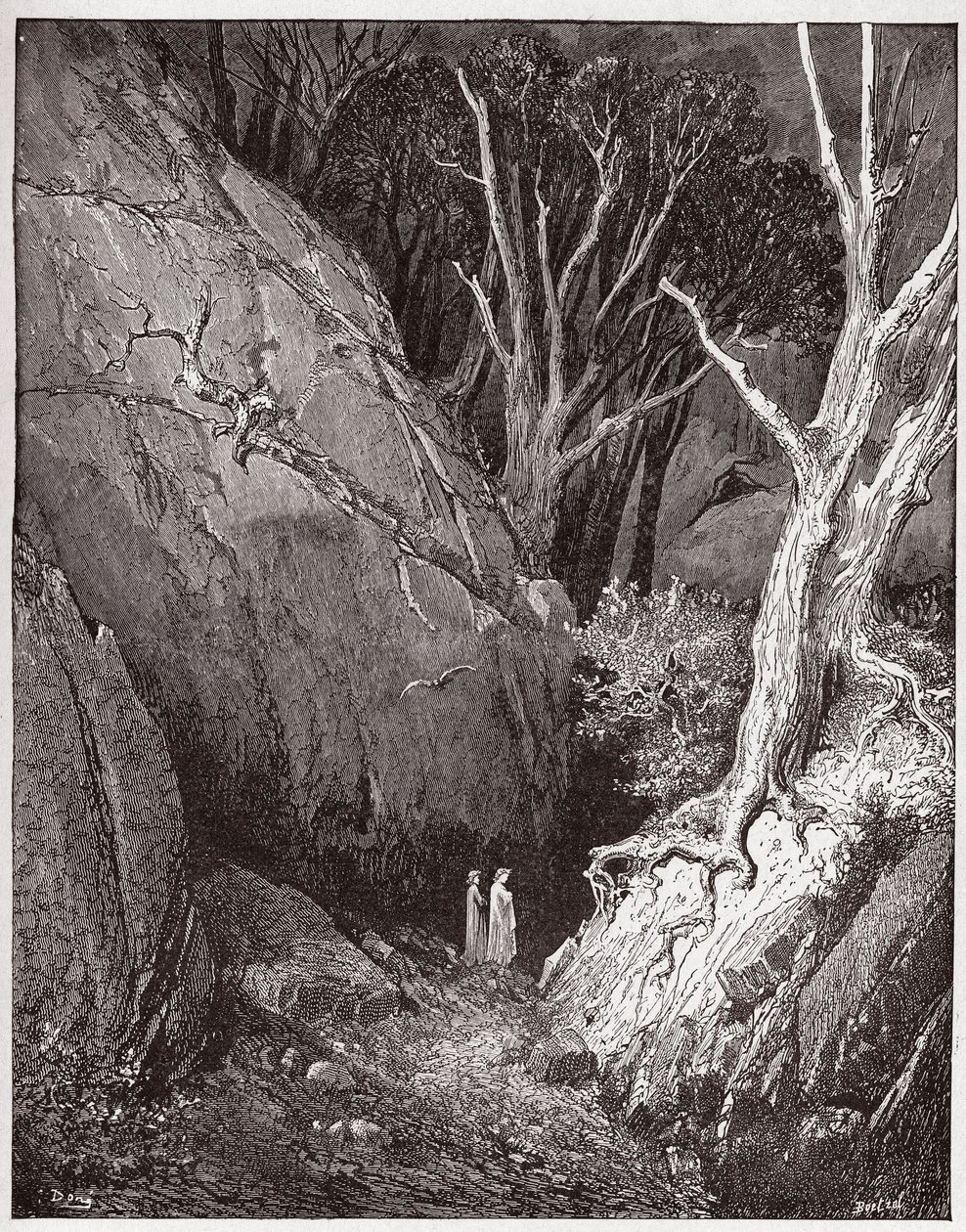 Den guddommelige komedie (La Divina Commedia, La Divine Comedie), Inferno, Canto 1: Virgil og Dante begynner reisen - av Dante Alighieri (1265-1321) - Illustrasjon av Gustave Dore (1832-1883) av Gustave Dore