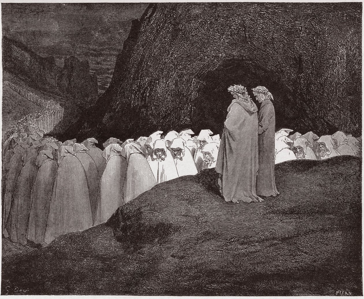 The Divine Comedy (La Divina Commedia, La Divine Comedie), Inferno, Canto 23: Hyklerne henvender seg til Dante - av Dante Alighieri (1265-1321) - Illustrasjon av Gustave Dore (1832-1883) av Gustave Dore