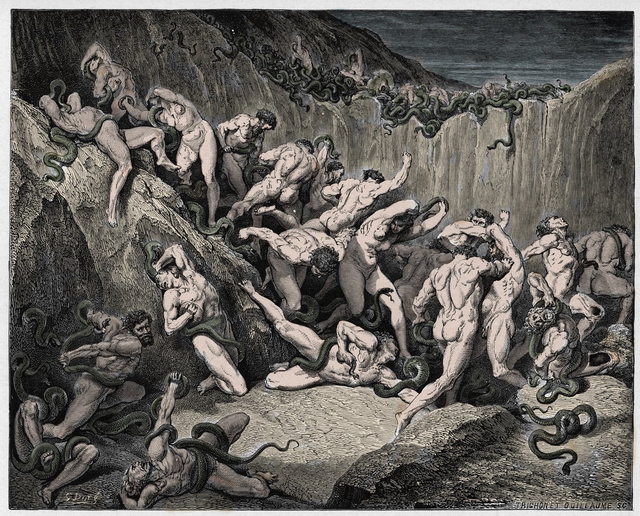 The Divine Comedy (La Divina Commedia, La Divine Comedie), Inferno, Canto 24: Tyvene plaget av slanger - av Dante Alighieri (1265-1321) - Illustrasjon av Gustave Dore (1832-1883) av Gustave Dore