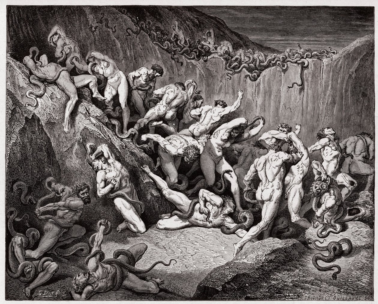 Den guddommelige komedie (La Divina Commedia, La Divine Comedie), Inferno, Canto 24: Tyvene plaget av slanger - av Dante Alighieri (1265-1321) - Illustrasjon av Gustave Dore (1832-1883) av Gustave Dore