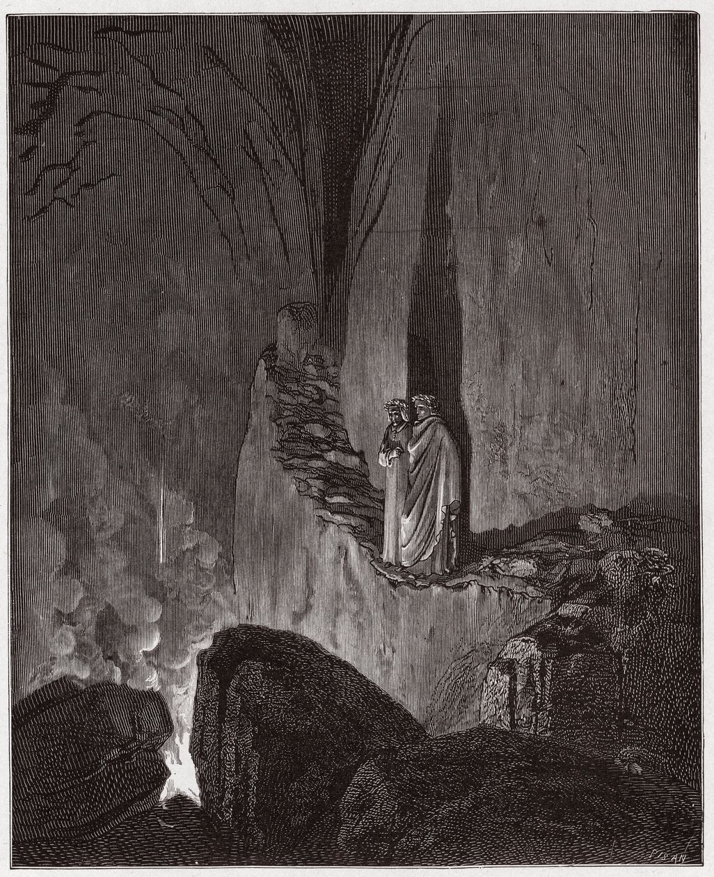 The Divine Comedy (La Divina Commedia, La Divine Comedie), Inferno, Canto 26: The flamming spirits of the Ulysses and Diomedes - av Dante Alighieri (1265-1321) - Illustrasjon av Gustave Dore (1832-1883) av Gustave Dore
